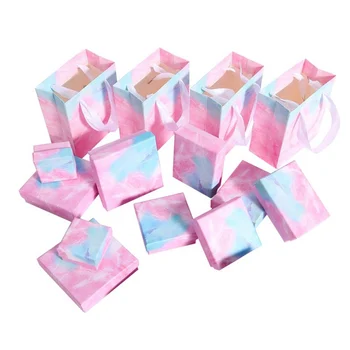 

Portable Gift Jewelry Boxes Colorful Marble Pattern Noble Unique Jewelry Box For Gift With Bag Rope 1PC