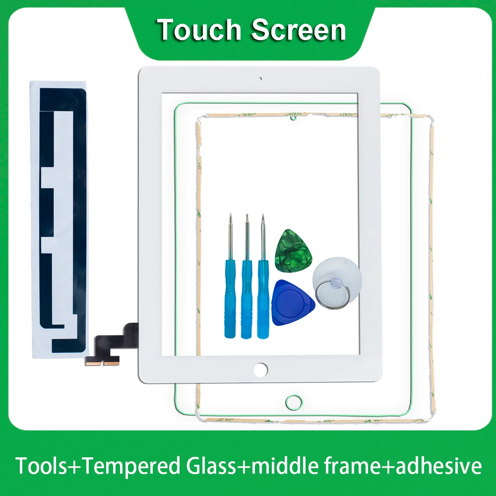 iPad 2 A1395 A1396 A1397 Touch Screen Digitizer Sensor Glass Panel With Middle Frame AdhesiveTool Tempered Glass