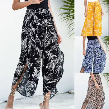 

Kimuise Floral Print Boho Wide Leg Pants Split Casual Loose Women Trousers