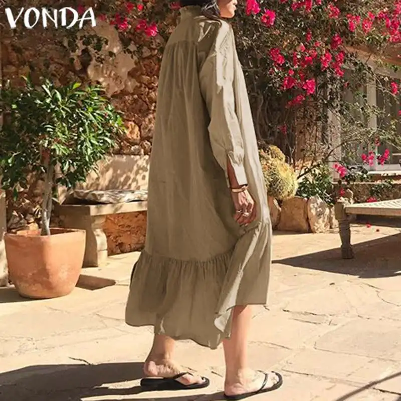 VONDA, женское платье для беременных с длинным рукавом, женские длинные платья со стоячим воротником, повседневное свободное Хлопковое платье, вечернее платье, Vestidos