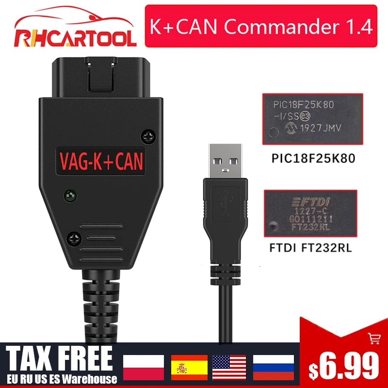 OBD2 для VAG K CAN Commander 1 4 FTDI FT232RL PIC18F25K80 сканер диагностический инструмент Audi Q7 A2 A3 A4 A6 A8