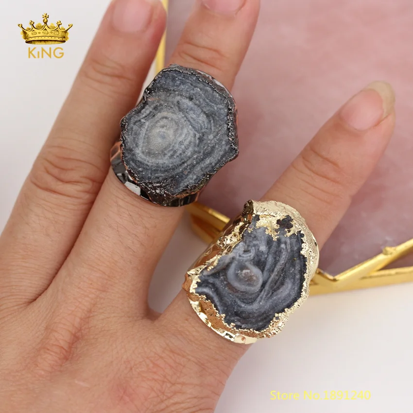 5 шт. рок Druzy Агаты камни кольца для мужчин ювелирные изделия, сырье Drusy Achate покрытием красная бронза/золото State Мужские Т-образные кольца