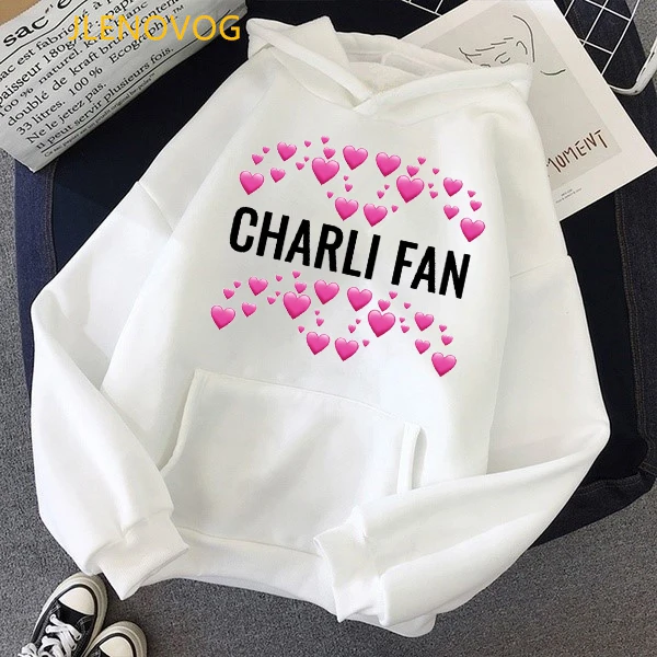 Cool Gray Hoodie Women Clothes 2021 Charli Damelio Coffee Graphic Print Sweatshirt Femme Harajuku Kawaii Clothing Coat charli damelio usb charging backpack women canvas travel knapsack students boys girls teens school bag mochila escolar