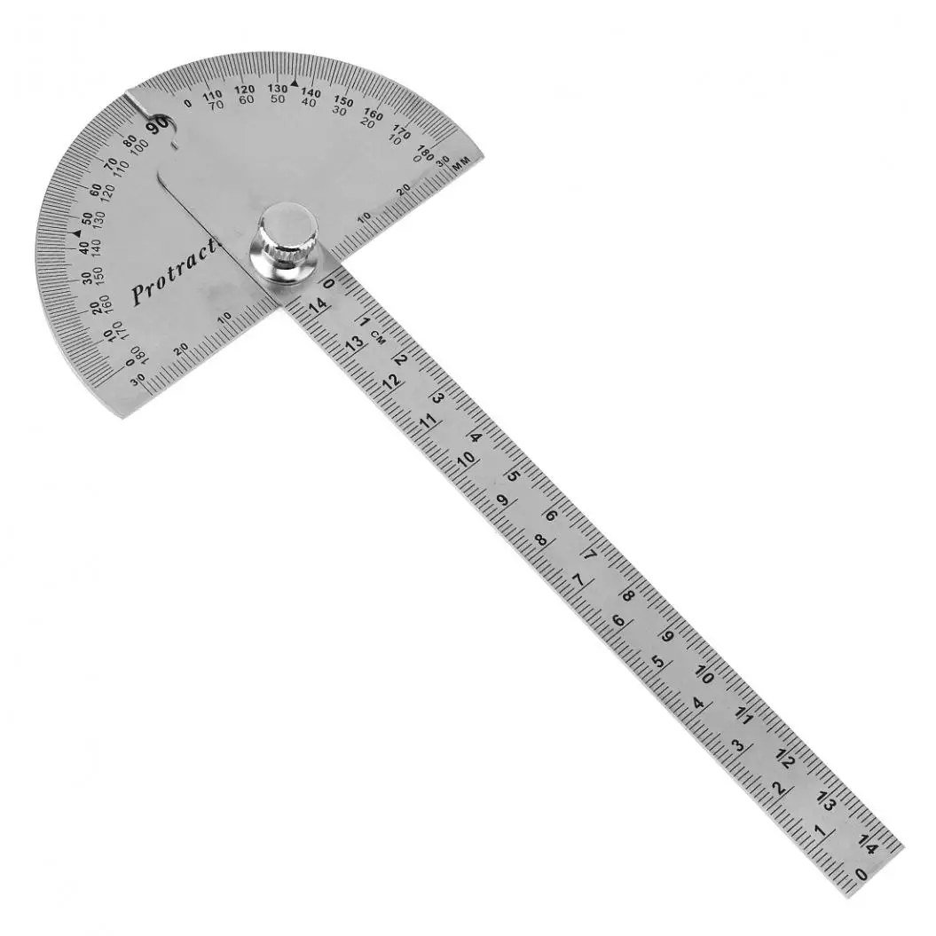 180 degree Detachable Stainless Round Head Rotary Protractor Ruler Measuring 