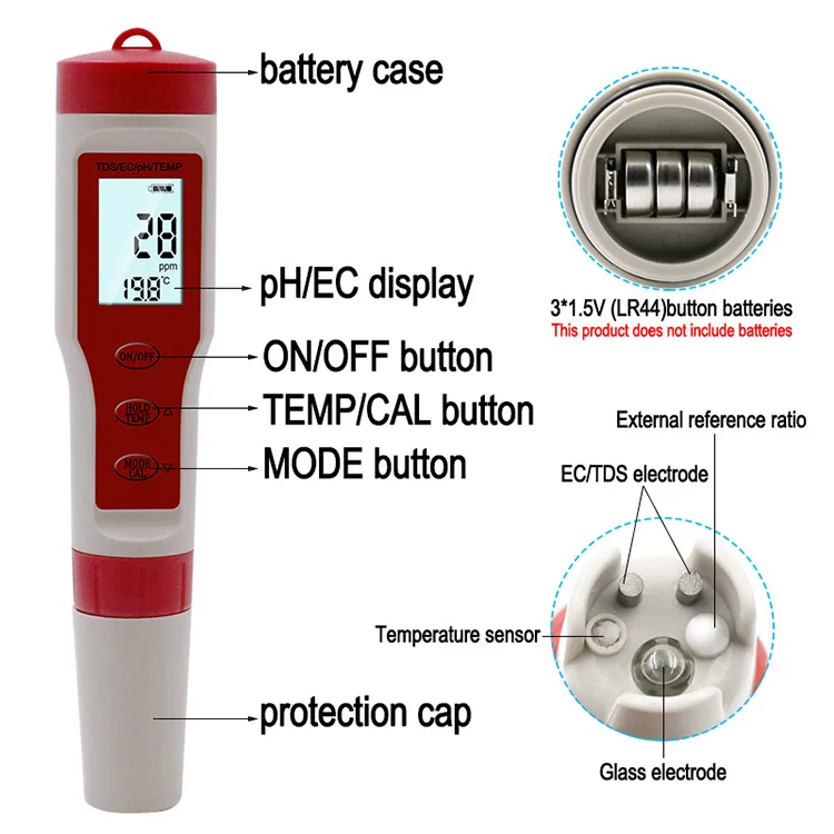 ALL TDS PH EC TEMP 4 in 1 Multifunctional Tester Water Quality Detector Sadoun.com