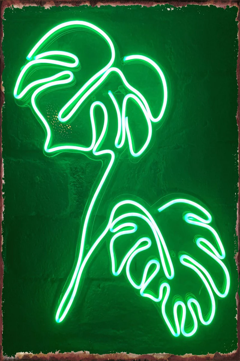 neon monstera Room Decoration Retro Vintage Metal Sign Tin Plates Wall Decor For Art Man Cave Cafe Pub Home Club | Дом и сад
