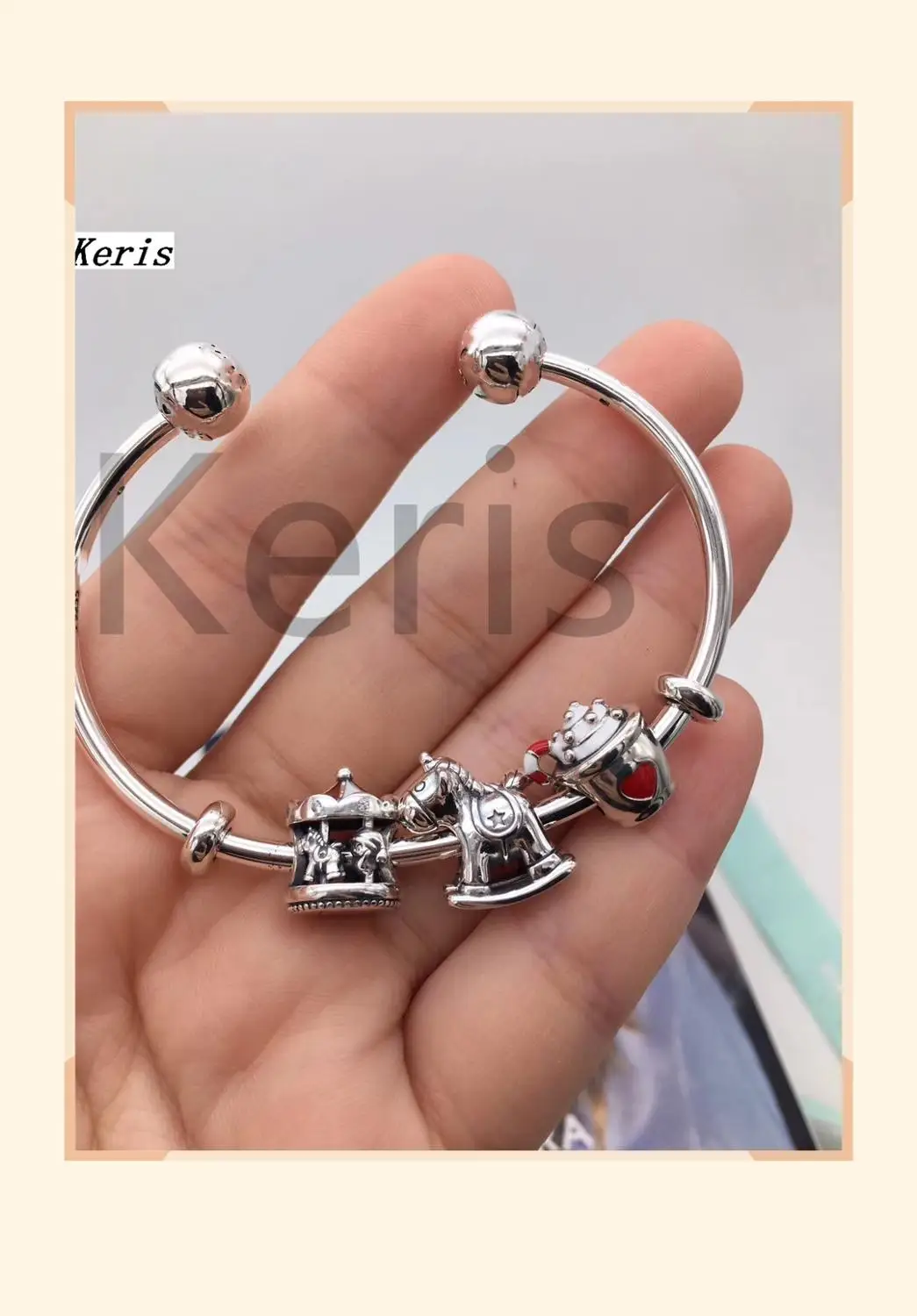 

High Quality Copy 1:1 100%925 Pure Silver New 2019 Carousel Tea Cup Pattern String Decoration Open Bracelet Free Of Charge