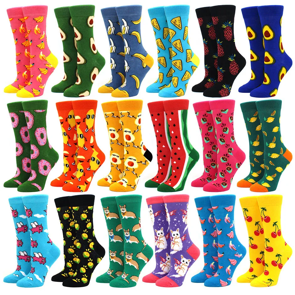 Hot Sale Colorful Women's Cotton Crew Socks Funny Banana Cat Animal fruit Pattern Creative Ladies Novelty Cartoon Sock For Gifts nike socks women