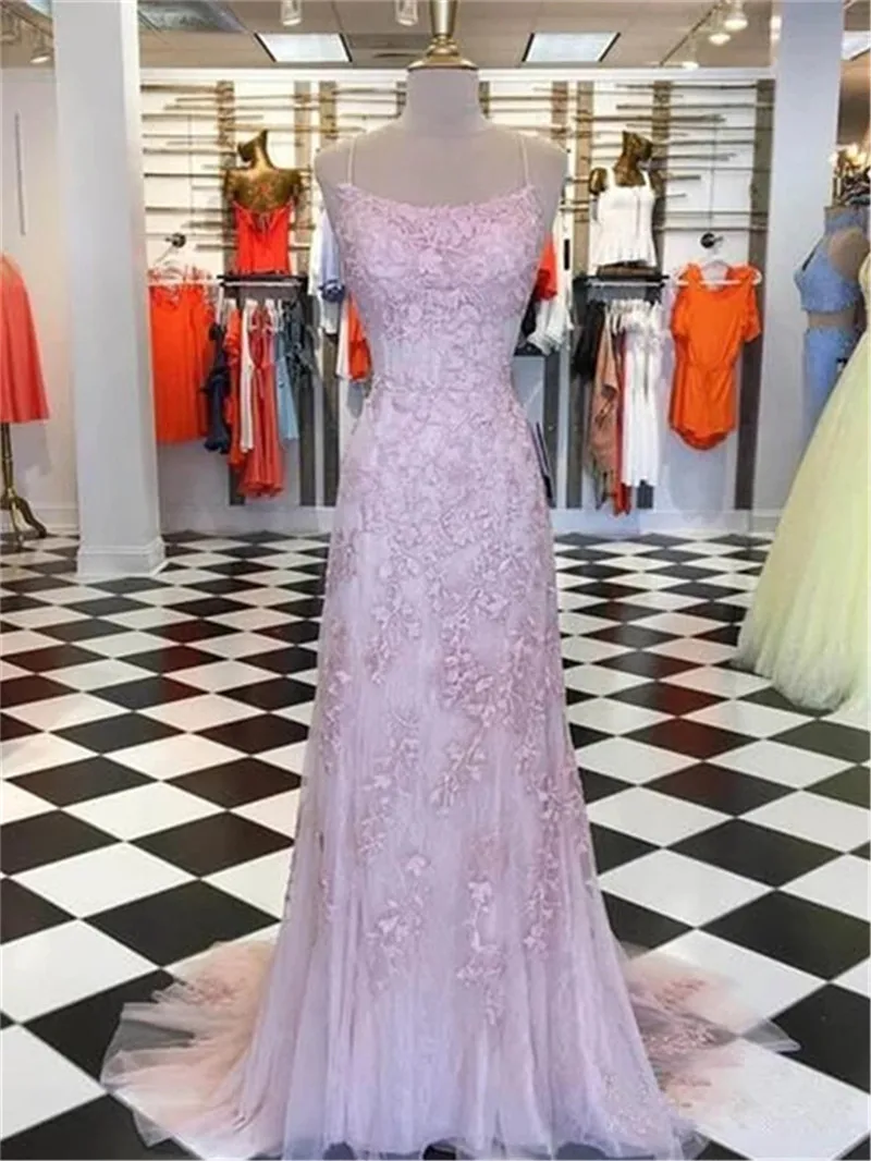 Bestidos De Gala Sexy Backless Lace Mermaid Prom Dresses Long Spaghetti Straps Long Party Dresses Vestido De Festa Longo