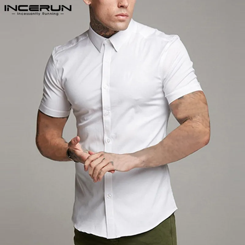 Camisa blanca lisa y elegante para hombre, camisetas manga corta para Social, camisetas ajustadas informales, ropa masculina, 8 - AliExpress Ropa de hombre