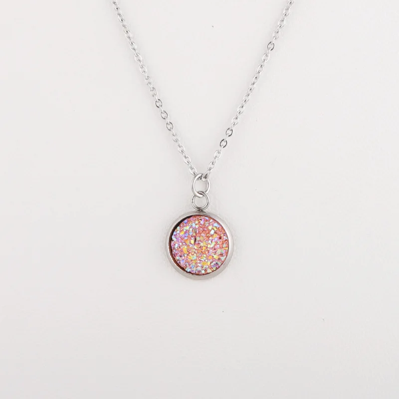 12 мм подвеска Druzy Drusy, ожерелья, ювелирные изделия из смолы, кабошон, нержавеющая сталь, подвеска, цепь для женщин, девушек, ювелирное изделие, подарок - Окраска металла: O