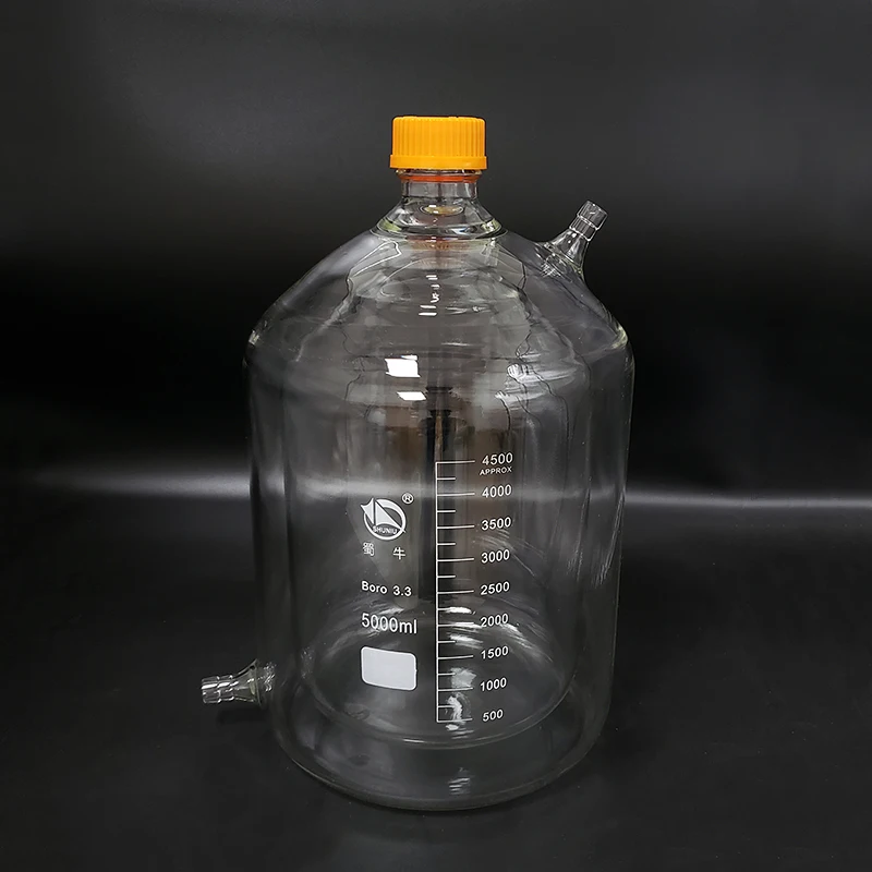 

Double-deck cylindrical single-necked flat bottom flask,Capacity 5000ml,GL45mm,Mezzanine jacketed reactor bottle,Reagent bottle