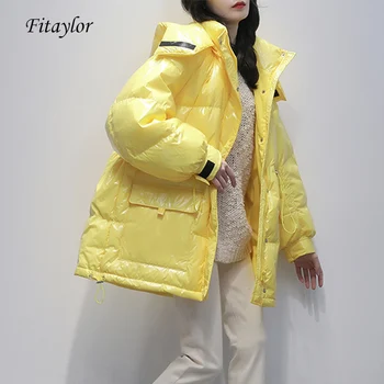 

Fitaylor 2020 90% White Duck Down Jacket Winter Bright Coat Women Snow Clothes Loose Medium long Female Down Parka Oversize