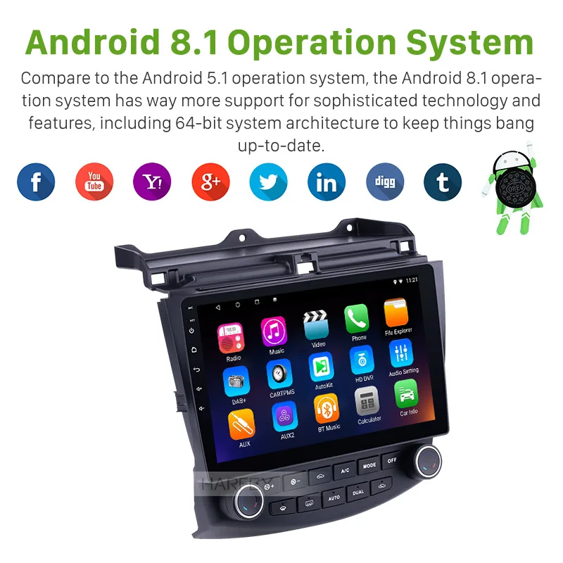Cheap Harfey Car 10.1" HD 2 DIN 4 Core Android 9.0 Wifi GPS Navi Auto Radio For Honda Accord 7 2003-2007 Multimedia Player support DVR 5