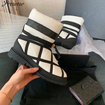 

Prowow Women Snow Boots Winter Warm Slip on Short Boot Waterproof Mixed Colors Chunky Boots Designer Brand Luxury Women Shoes
