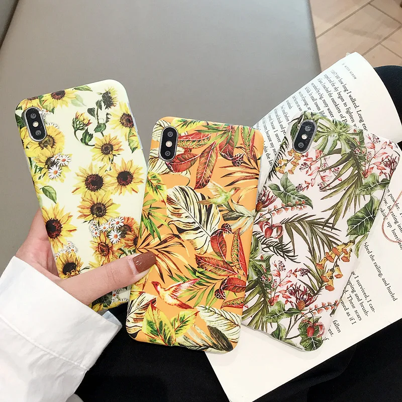 

Colorful Flower floral Leaf Phone Cas For iphone 8 Plus 6 6S 7 X Cases For iphone XS Max XR soft sunflower Back Cover
