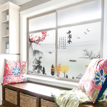 

Customized Chinese style landscape glass stickers office matte stickers bathroom stickers opaque balcony film