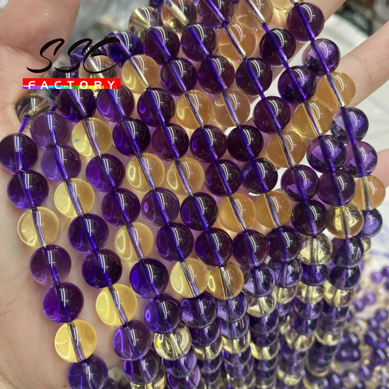 

Natural Amethyst Citrines Beads Purple Yellow Crystal Quartz Round Beads For Jewelry Making DIY Bracelet Necklace 6 8 10 mm 15''