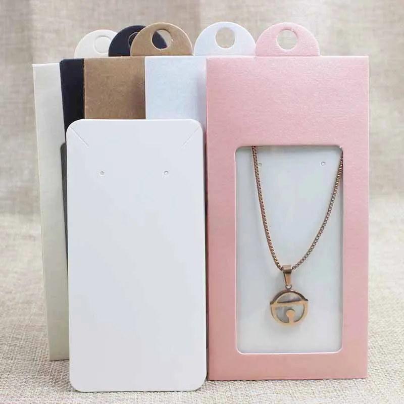 

2018 50PCS multi color paper jewelry package& display box window hanger packing box with clear pvc window for necklace /earring