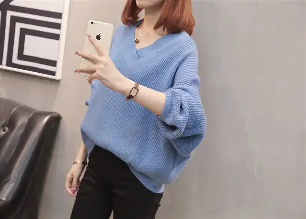Пуловер, Blusas De Inverno Feminina, хлопок, половина 9307-8822, настоящая фотография, новинка, однотонный, v-образный вырез, летучая мышь, трикотаж, 52-1f, 5 рядов, 4 полки