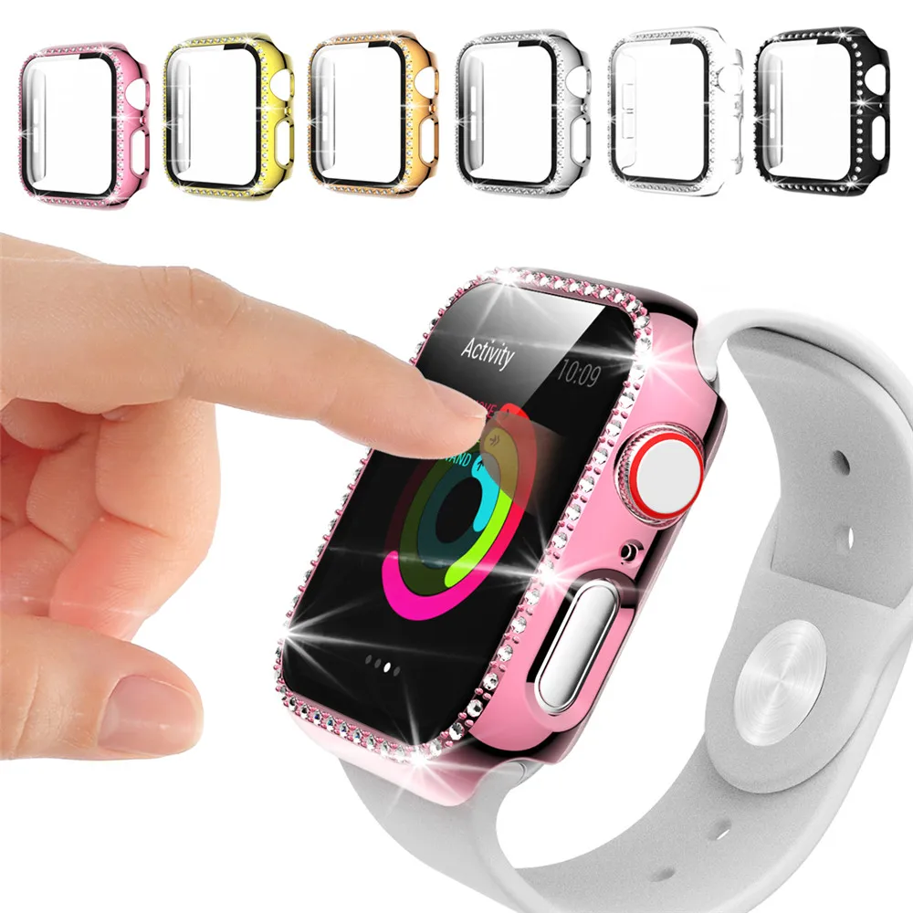 Алмазный защитный чехол для Apple Watch Series 5 4 с защитой экрана водонепроницаемый от