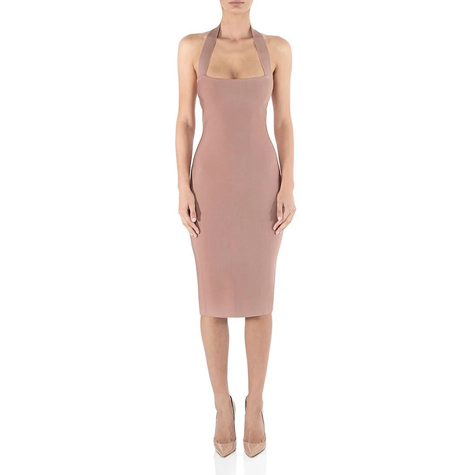 Новое поступление Бандажное платье с лямкой на шее для женщин Vestido пикантный Небесно-Голубой Черный Хаки Клубные элегантные вечерние платья знаменитостей