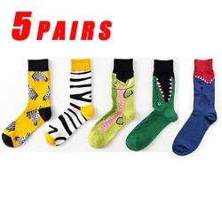5Pairs/Lot Men's Socks Colorful Middle Tube Crocodile Zebra Striped Animal Series Personality Middle Tube Casual Men's SOCKS
