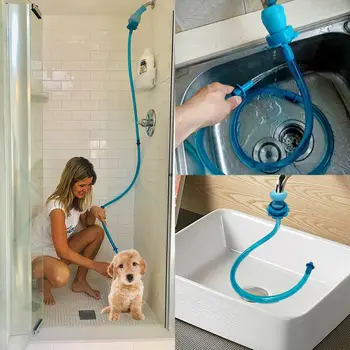 

New DE Pet Rinser Universal Connector Dog Washing Silicone Tube Pet Shower Sprinkler Pet dog Plunbing Hoses Blue Tube