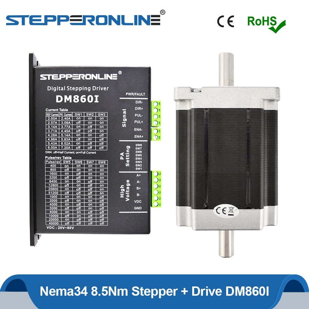 1 осевой шаговый ЧПУ комплект Nema 34 8.5Nm(1204 oz. in) 114 мм+ цифровой шаговый Драйвер 2,4-7.2A 20-80VDC DM860I для фрезерного станка с ЧПУ