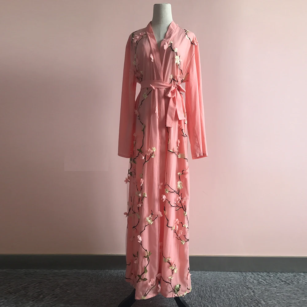 Pink cardigan Женская Цветочная абайя кимоно хиджаб мусульманское платье турецкая исламская одежда платья халат мусульманский кафтан Дубайский кафтан джеллаба - Цвет: Pink cardigan