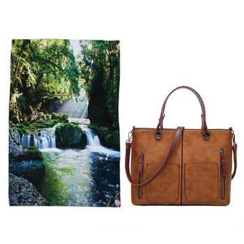 

Green Tapestry Rainforest Waterfall Decor, Foliage Jungle Misty Mountains and Mossy Rocks View, Green & Vintage Women Shoulder B