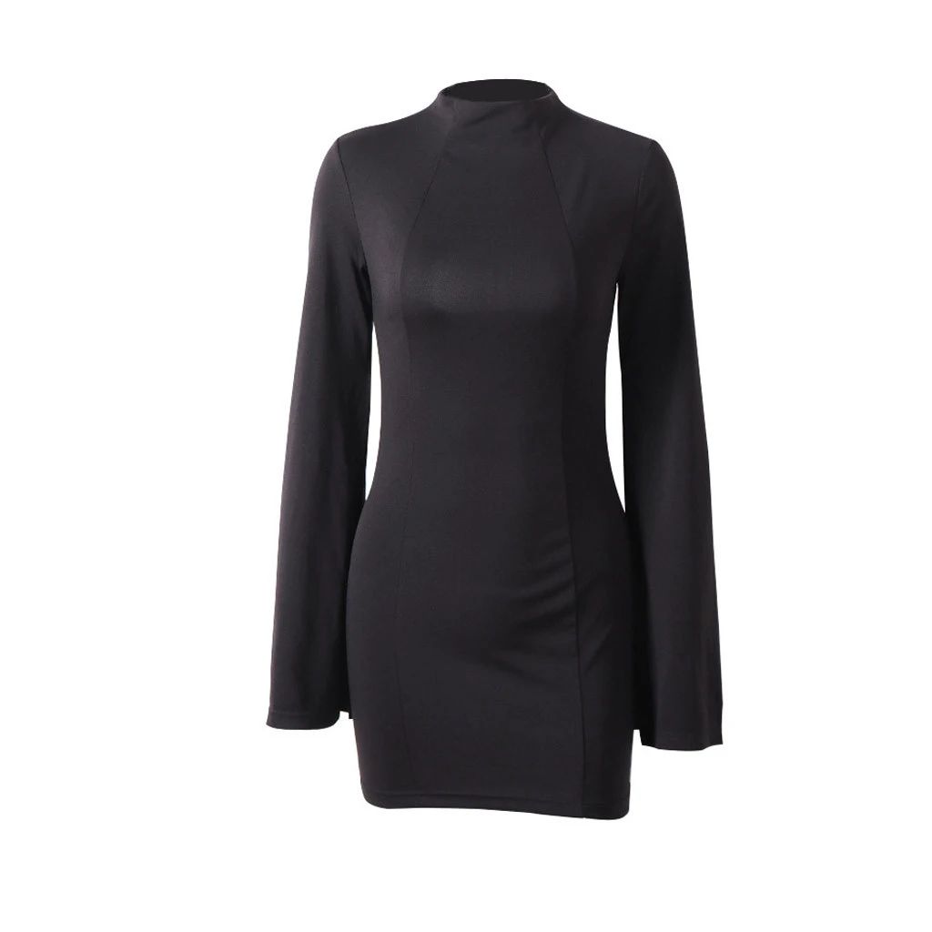 FREE OSTRICH Dress Fashion Women Sexy Slit Long Sleeve O-Neck Backless Solid Mini Dress Party Beach Girls Ladies 725
