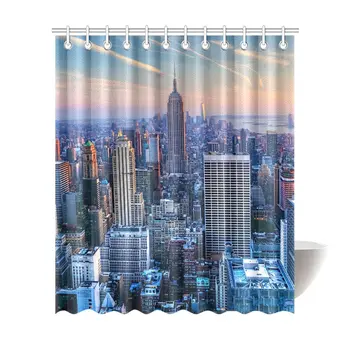 

Manhattan New York City Skyline at Twilight Home Decor Waterproof Polyester Bathroom Shower Curtain Bath with Hooks, 72(Wide) x