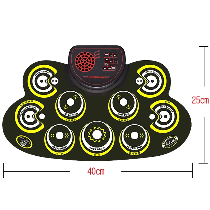 Электронная барабанная установка портативный электронный свернутый Тренировочный Набор барабанов со встроенными динамиками, педали для ног, барабанные палочки