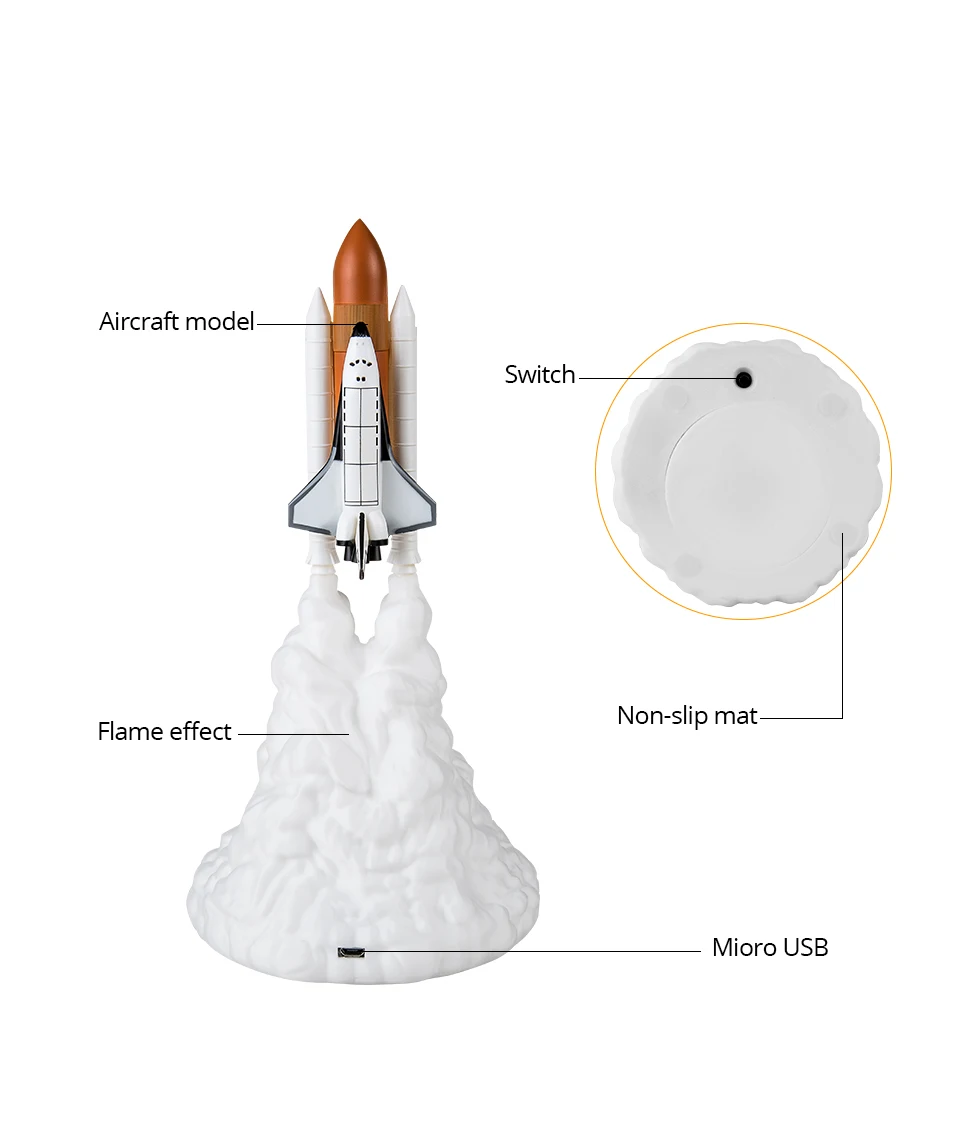 EeeToo 3D принт космический челнок лампа светодиодный ночной Светильник зарядка через usb ракетная лампа и лампы в виде Луны для любителей космоса ночной Светильник Прямая поставка