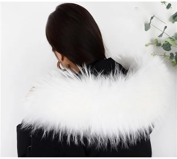 Зимнее женское пальто с воротником из натурального меха енота с капюшоном и однотонным меховым воротником, шарфы для женщин, роскошные шарфы - Цвет: White