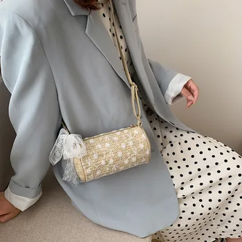 

Fashion Bohemia Shoulder Bags Women Beach Straw Woven Letters Embroidery Zipper Bags Ladies Crossbody Handbags for Travel