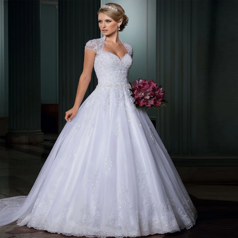 

Off Shoulder Lace Appliques A-Line Wedding Dresses Sexy Open Back Long Natural Waist Bridal Gowns Custom Made Robe De Mariee