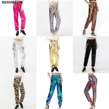

Streetwear Light Flash Reflective Pants Women Loose High Waist Sweatpants Women Womens Joggers Sweatpants Hip Hop Party Trousers