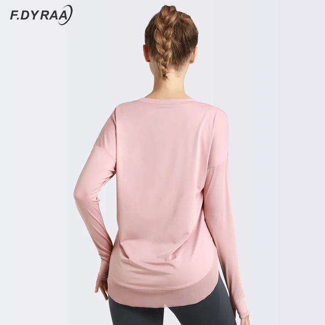 Women Long Sleeve Yoga Shirt Fitness Loose Gym Workout Quick Dry Sport Shirt With Thumb Holes