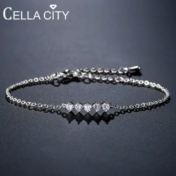 

Cellacity Simple Silver 925 Jewelry Gemstones Bracelet for Women Delicate Small Round Zircon Dating Gift Can be a foot chain