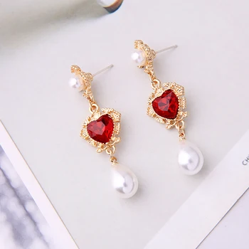 

Handmade Gold Color Red Acrylic Glass Heart Drop Earring For Women Wholesale