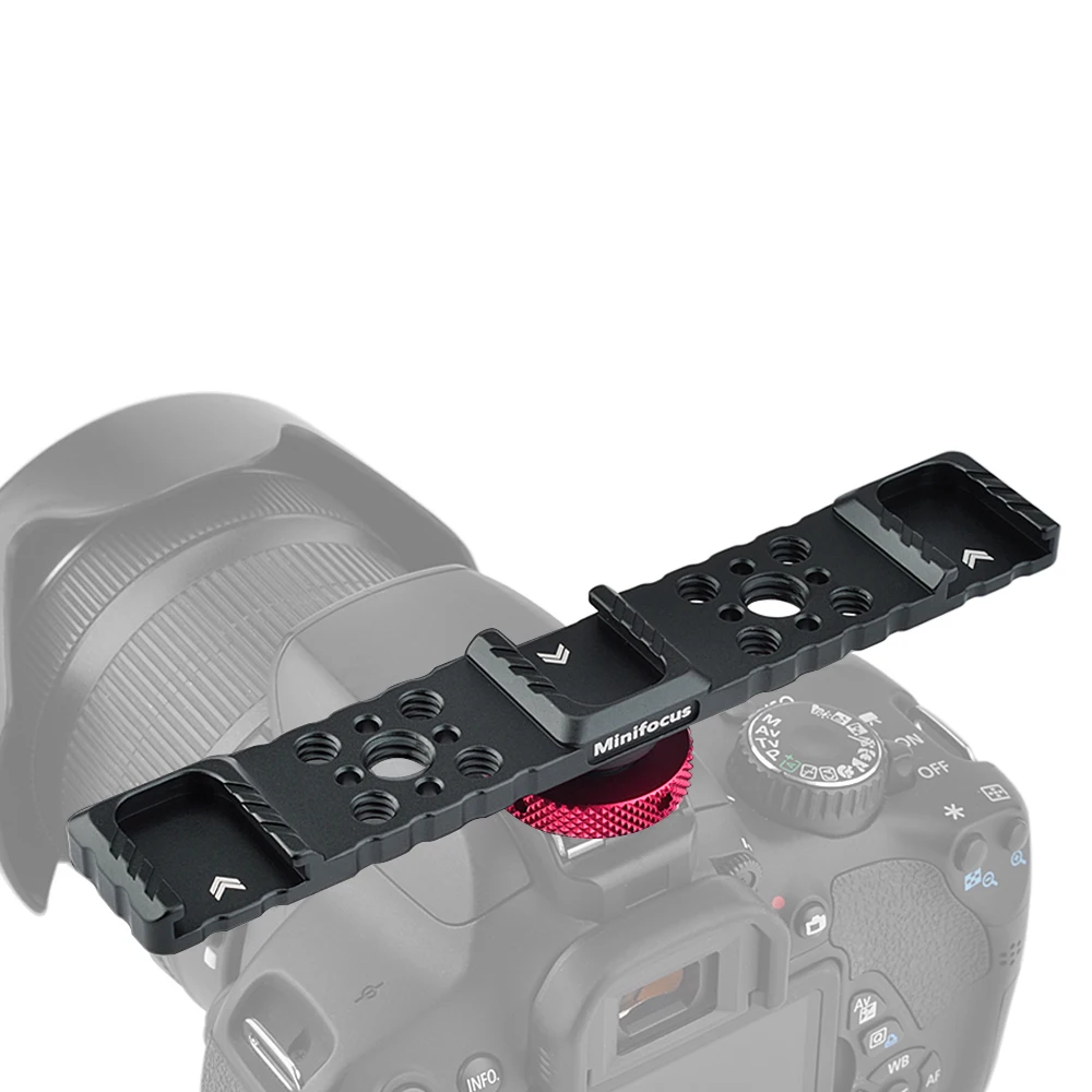 Barre d'extension universelle à double cold Shoe enregistreur audio Adaptateur de support de plaque de flash pour appareil photo avec trous filetés 1/4 pour microphone lumière vidéo LED 