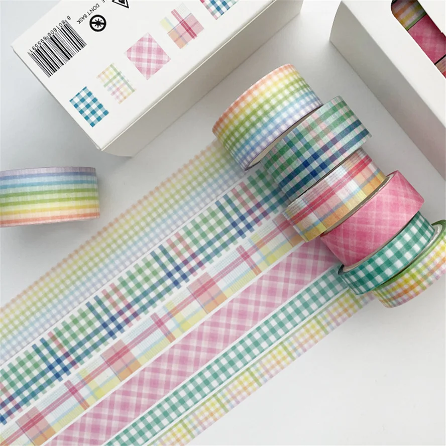 6Rolls Washi Tape Scrapbooking 5m Stickers Lattice Washitape Kawaii Retro Decorative Adhesiva