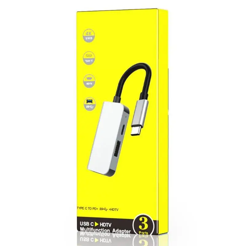 Портативный 3 в 1 usb type C хаб-конвертер прочный и прочный алюминий сплав оболочки HDMI USB зарядка PD адаптер прочный