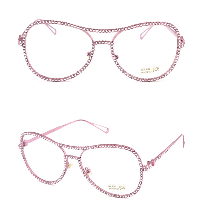 Женские негабаритные металлические оправы прозрачные линзы Стразы для глаз очки Nerd очки