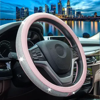 

NEW Steering Wheel Cover Bling Shiny Rhinestone Car For Women Girls Pink