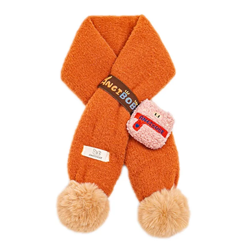 Winter Cute Girls Boy Scarf Cartoon Pattern Kids Cotton Warmer Neck Children Solid Scarves Short Scarf