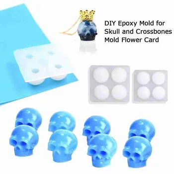 

1pc Halloween Decorations DIY Epoxy Mold Skull Skull Mold Flower Card Reusable Transparent Silicone Mold Safe And Non-toxic