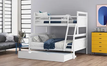 

High Quality Double Bunk Bed Space Saving Pine Double Bed with Stairs New